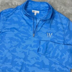 Peter Millar Pullover M Medium Blue Camo Perth Performance 1/4 Zip Golf